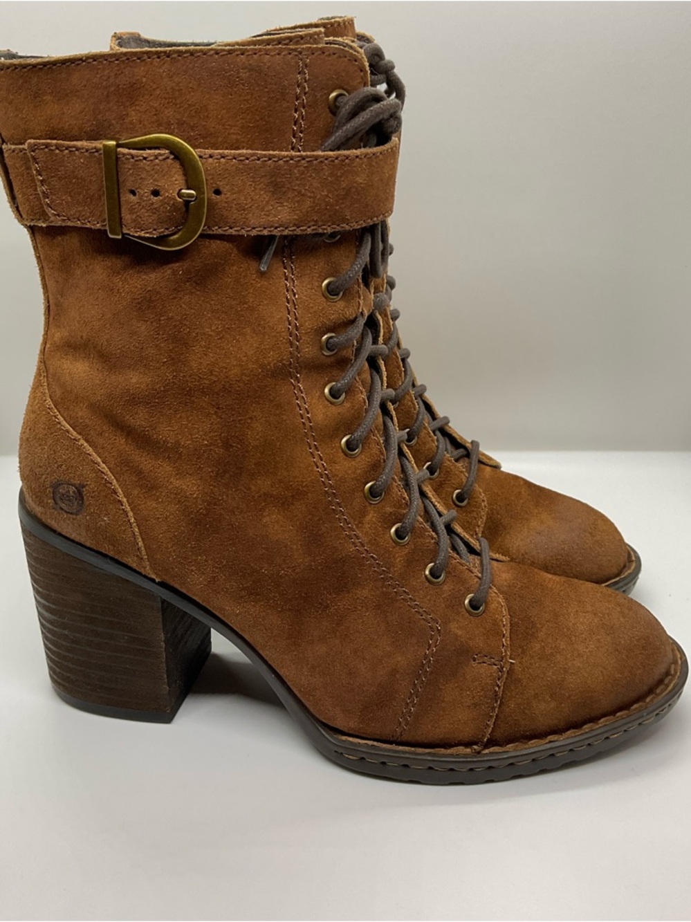 BORN "Cass" Rust Brown Suede block heel lace up & zipper Boots Womens Sz 7M - Picture 2 of 11